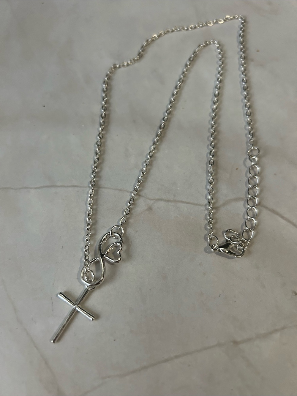 Silver Cross and Heart Pendant Necklace